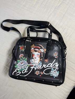 Ed Hardy Geisha Tattoo Art Studded Satchel Crossbody Bag